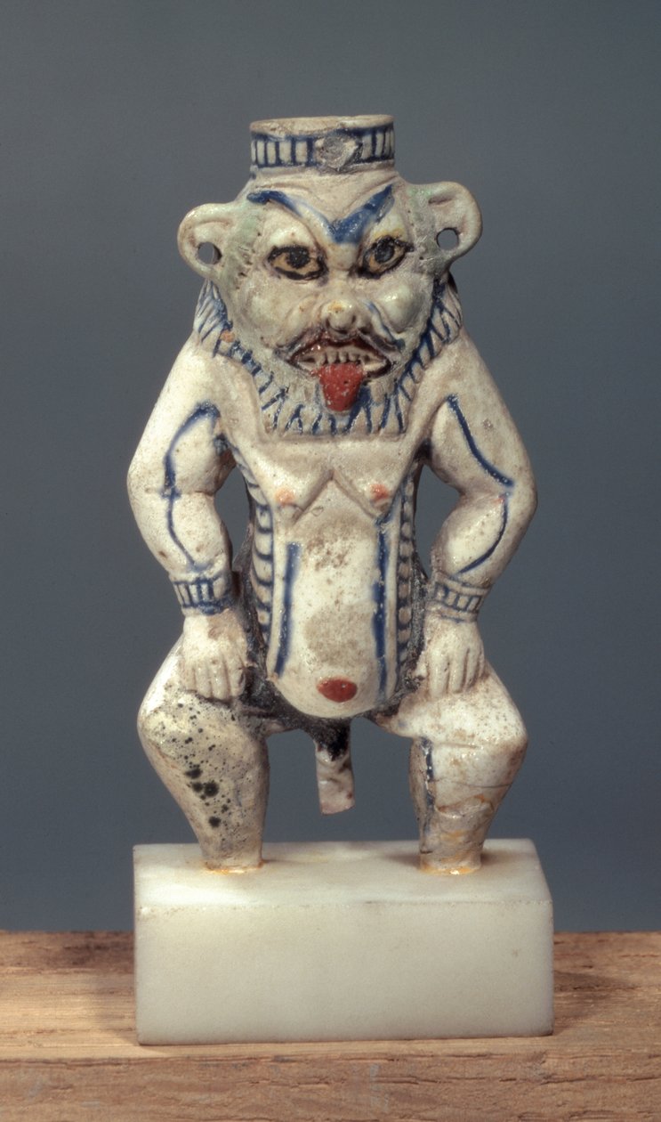 エジプトの家神ベス（ファイアンス）を描いたコールポット